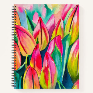 Pink watercolor tulips art notebook