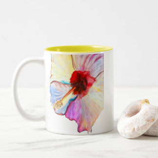 Pink watercolor tulips art Two-Tone coffee mug