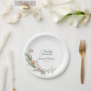 Pink Watercolor Tulips Bridal Shower Paper Plate