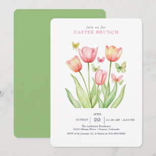 Pink Watercolor Tulips Bunny Rabbit Invitation