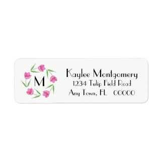 Pink Watercolor Tulips Framing Initial