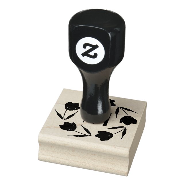Pink Watercolor Tulips Framing Initial Rubber Stamp (Stamp)