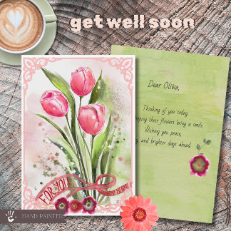 Pink Watercolor Tulips Get Well Soon Card