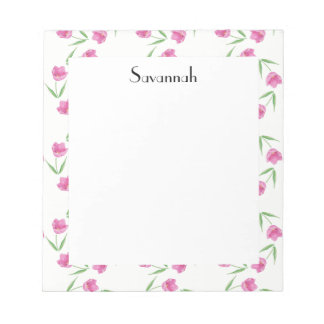 Pink Watercolor Tulips Pattern Personalised Notepad