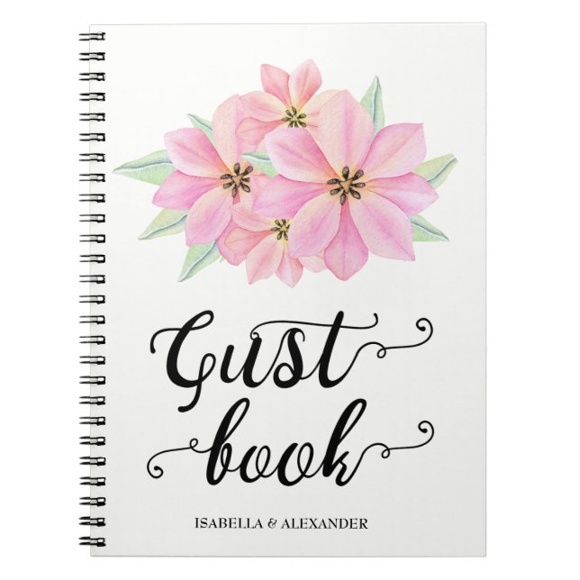 Pink Watercolor Tulips Wedding Guest Book (Front)
