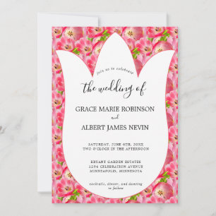Pink Watercolor Tulips Wedding Invitation