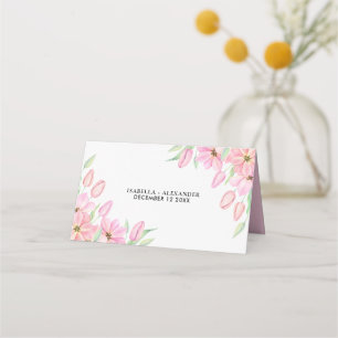 Pink Watercolor Tulips Wedding Place Card