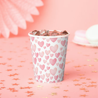Pink Watercolor Valentine Hearts Pattern Paper Cups