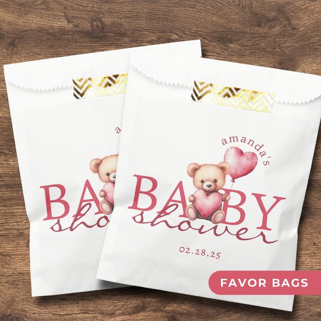 Pink Watercolor Valentine Teddy Bear Baby Shower Favour Bags (Creator Uploaded)