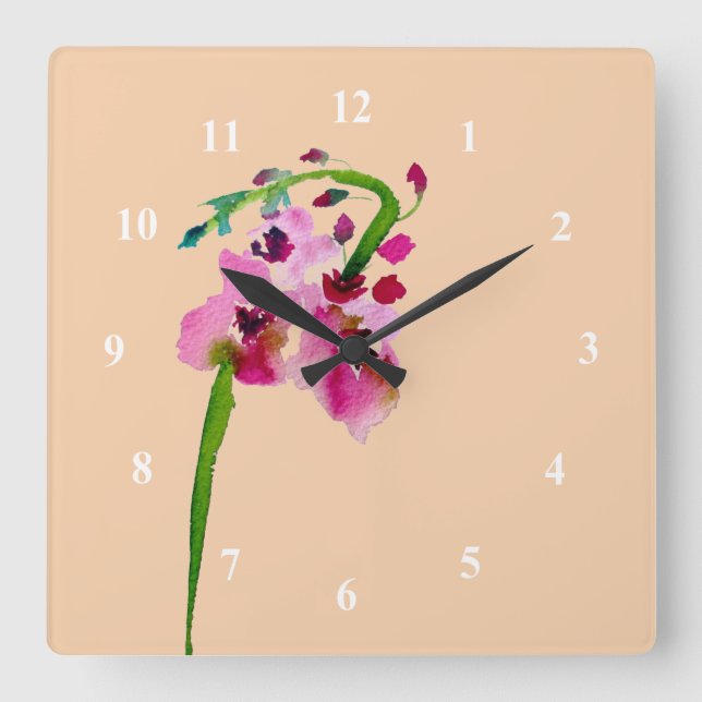 Pink watercolor Verbascum blush flower Square Wall Clock (Front)