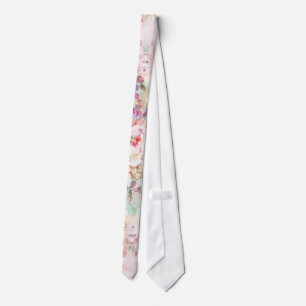 Pink watercolor vintage flowers pattern tie