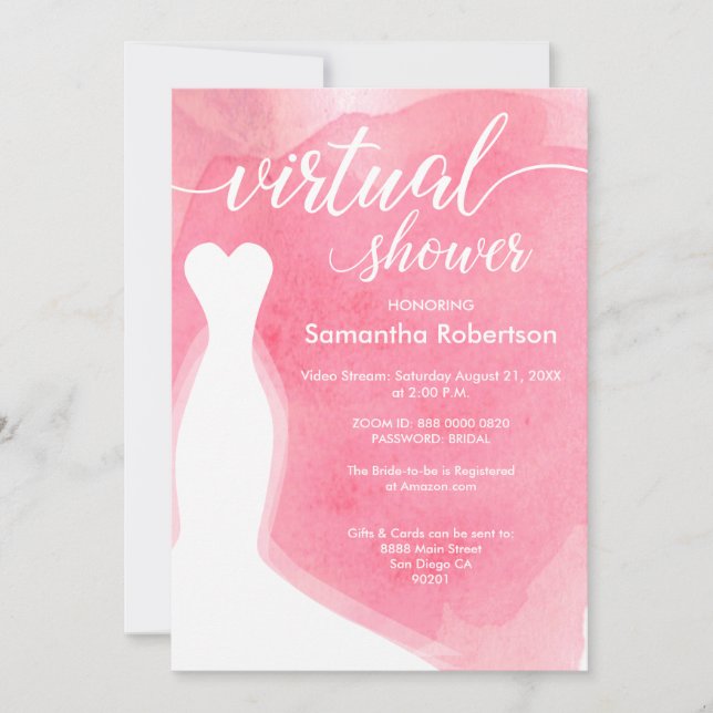 Pink Watercolor Virtual bridal shower Invitation (Front)