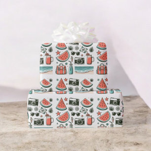 Pink Watercolor Watermelon Summer Fruit Design Wrapping Paper