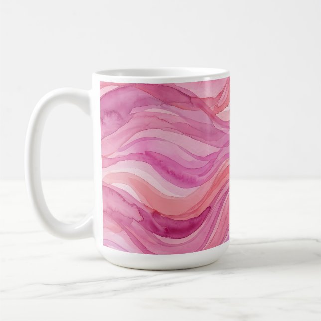Pink Watercolor Waves Pattern Coffee Mug (Left)