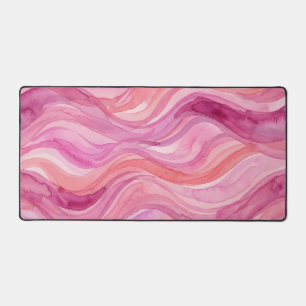 Pink Watercolor Waves Pattern Desk Mat