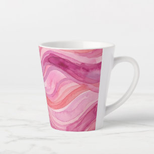 Pink Watercolor Waves Pattern Latte Mug
