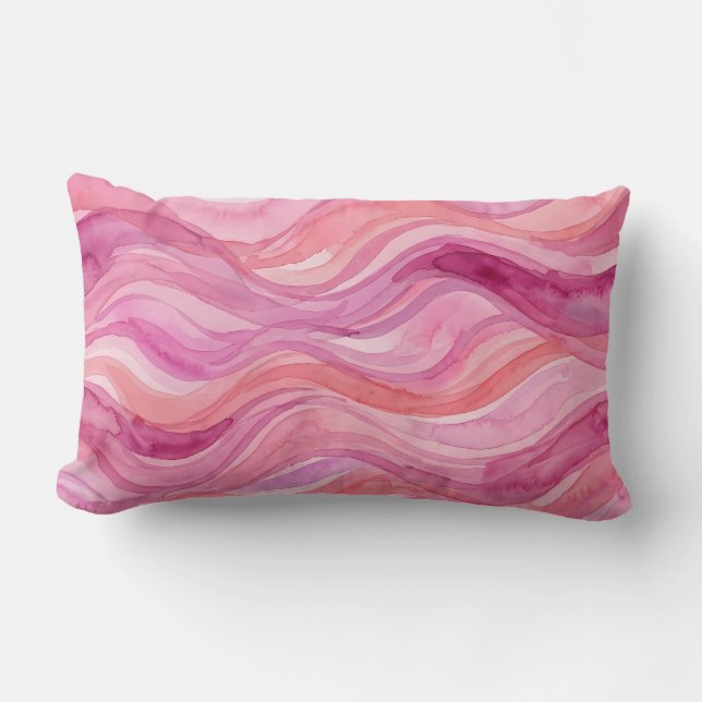 Pink Watercolor Waves Pattern Lumbar Cushion (Front)