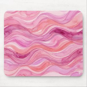 Pink Watercolor Waves Pattern Mouse Pad