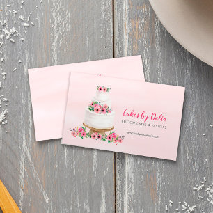 Pink Watercolor Wedding Cake Business Card