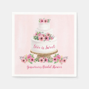Pink Watercolor Wedding Cake Napkin