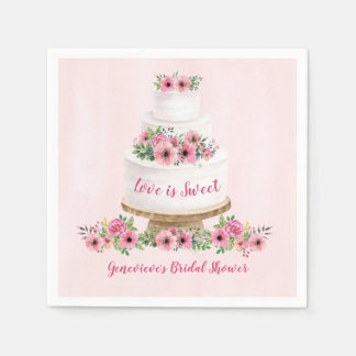Pink Watercolor Wedding Cake Napkin