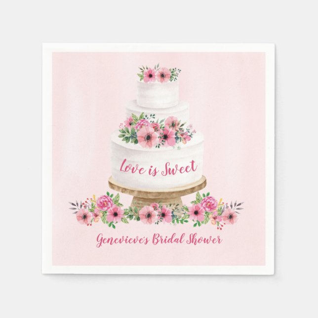 Pink Watercolor Wedding Cake Napkin (Front)