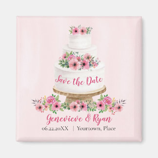 Pink Watercolor Wedding Cake Save the Date Magnet