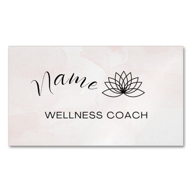 Pink Watercolor Wellness Coach Custom Magnetic Business Card (Front)