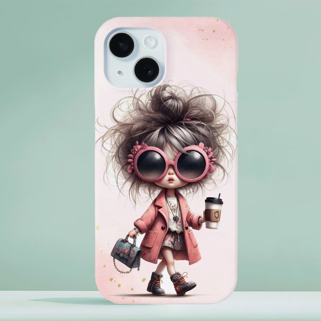 Pink Watercolor Whimsical Quirky Girl Coffee Run Case-Mate iPhone Case (Creator Uploaded)
