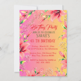 Pink Watercolor Wildflower 50th Birthday Party Inv Invitation