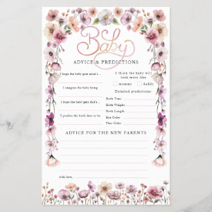 Pink Watercolor Wildflower Baby Shower Advice Card