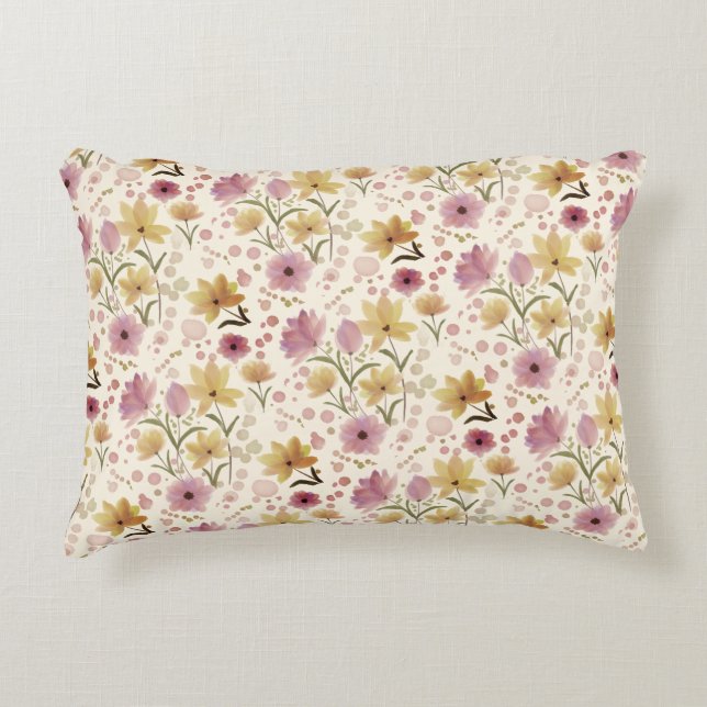 Pink Watercolor Wildflower  Decorative Cushion (Front)