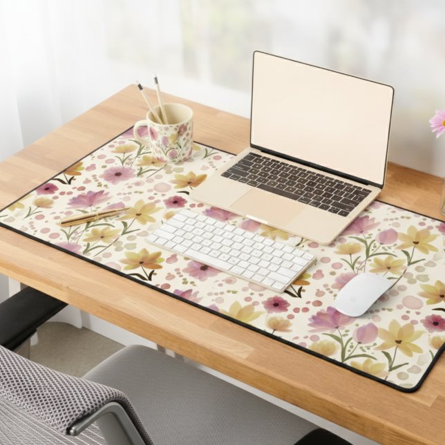 Pink Watercolor Wildflower  Desk Mat (Creator Uploaded)