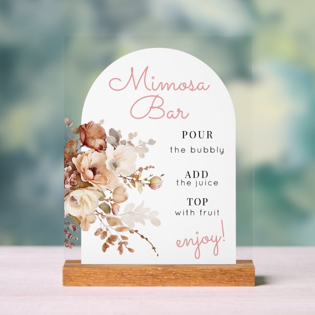 Pink Watercolor Wildflower Floral Mimosa  Acrylic Sign (Neutral)