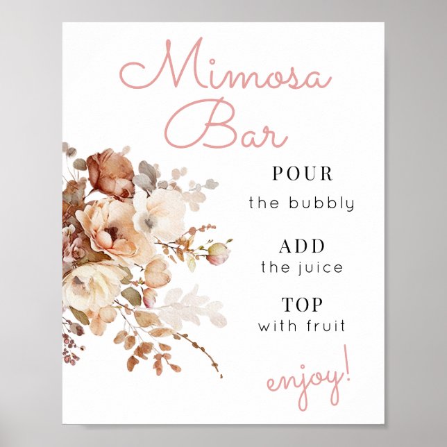 Pink Watercolor Wildflower Floral Mimosa Bar Sign (Front)