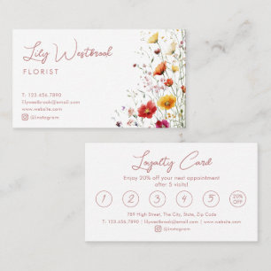 Pink Watercolor Wildflower Modern Elegant Script Loyalty Card