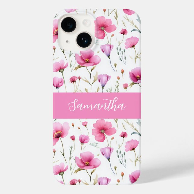 Pink Watercolor Wildflower Name Case-Mate iPhone Case (Back)