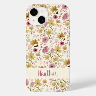 Pink Watercolor Wildflower Name Case-Mate iPhone 14 Case