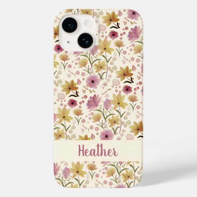 Pink Watercolor Wildflower Name Case-Mate iPhone Case (Back)