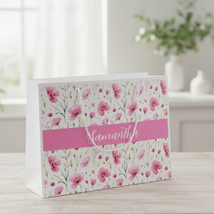 Pink Watercolor Wildflower Name  Large Gift Bag