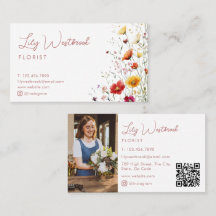 Pink Watercolor Wildflower Script Photo QR Code