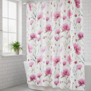 Pink Watercolor Wildflower  Shower Curtain