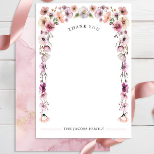 Pink Watercolor Wildflower Thank You Card – Dusty 