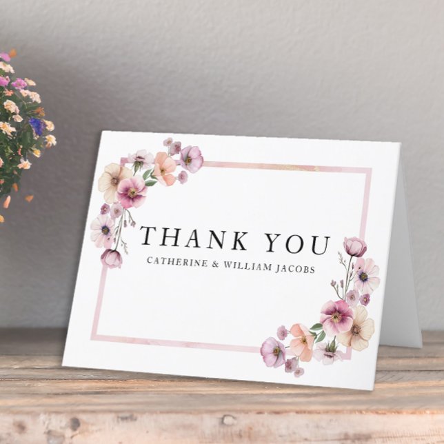 Pink Watercolor Wildflower Thank You Cards – Dusty (Floral Thank You Card)