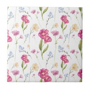 Pink Watercolor Wildflower Tile