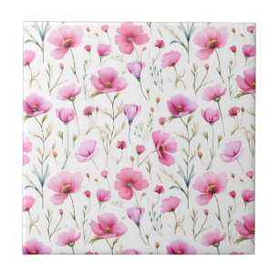 Pink Watercolor Wildflower  Tile