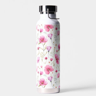 Pink Watercolor Wildflower  Water Bottle