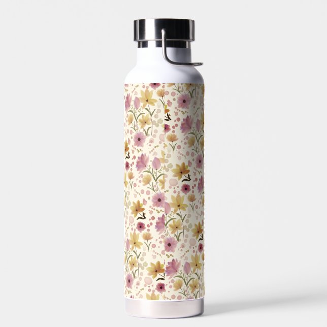 Pink Watercolor Wildflower  Water Bottle (Left)