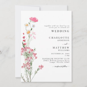 Pink Watercolor Wildflower Wedding Invitation