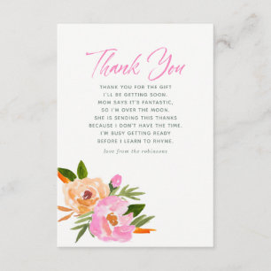 Pink watercolor wildflowers Baby Shower Thank You Card